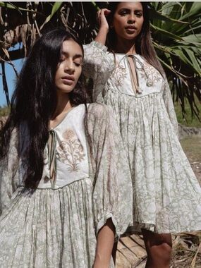 NEW Daughters Of India Diya Pistachio Green Gauze Boho Sundress Mini Dress large